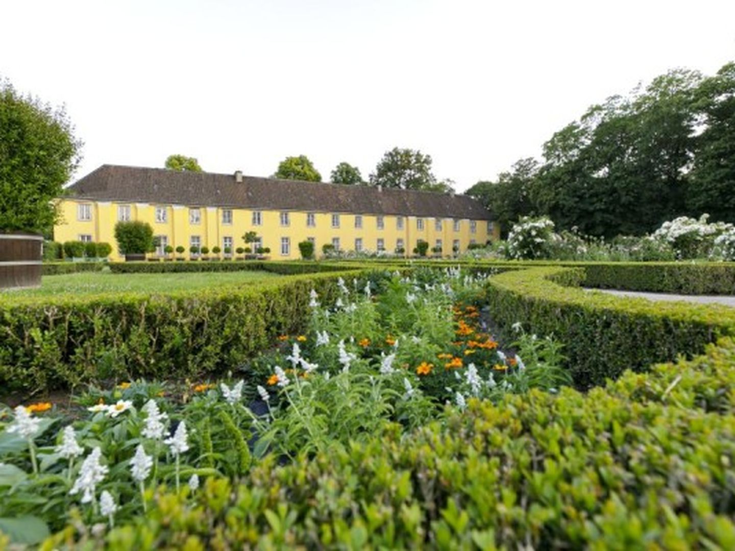 Nahaufnahme des Parterregartens im Schlosspark Benrath.