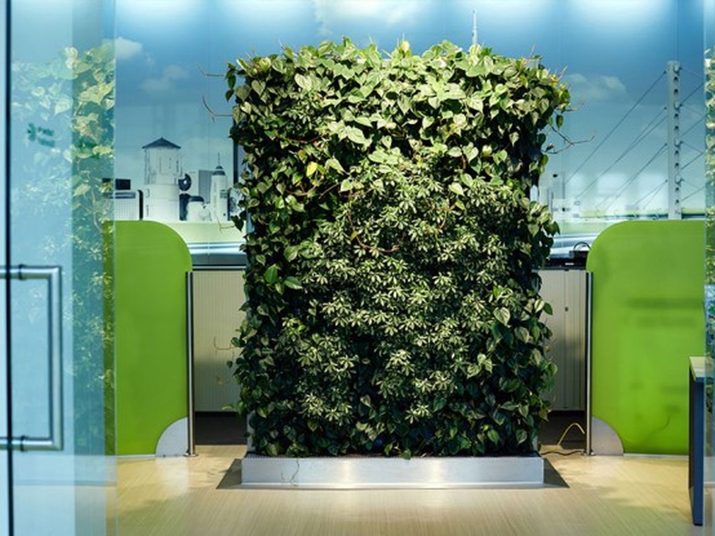 Wenn das nicht mal Vertical Gardening ist: Diese Bepflanzung bringt bei den Stadtwerken maximales Grün bei minimalem Platzeinsatz.
