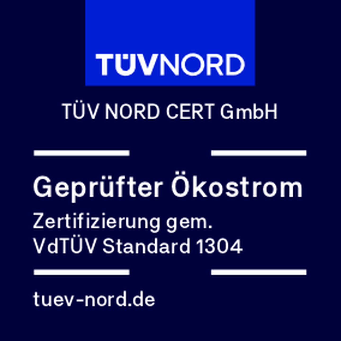 Geprüfter Ökostrom: Siegel des TÜV Nord