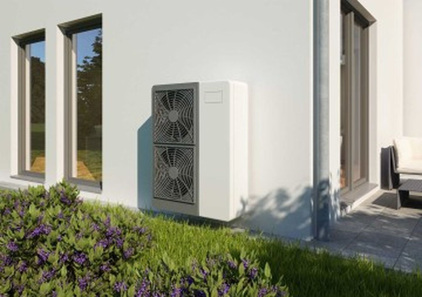 Wärmepumpe an einem modernen Einfamilienhaus. Oliver Hasselluhn / iStock / Getty Images Plus via via Getty Images