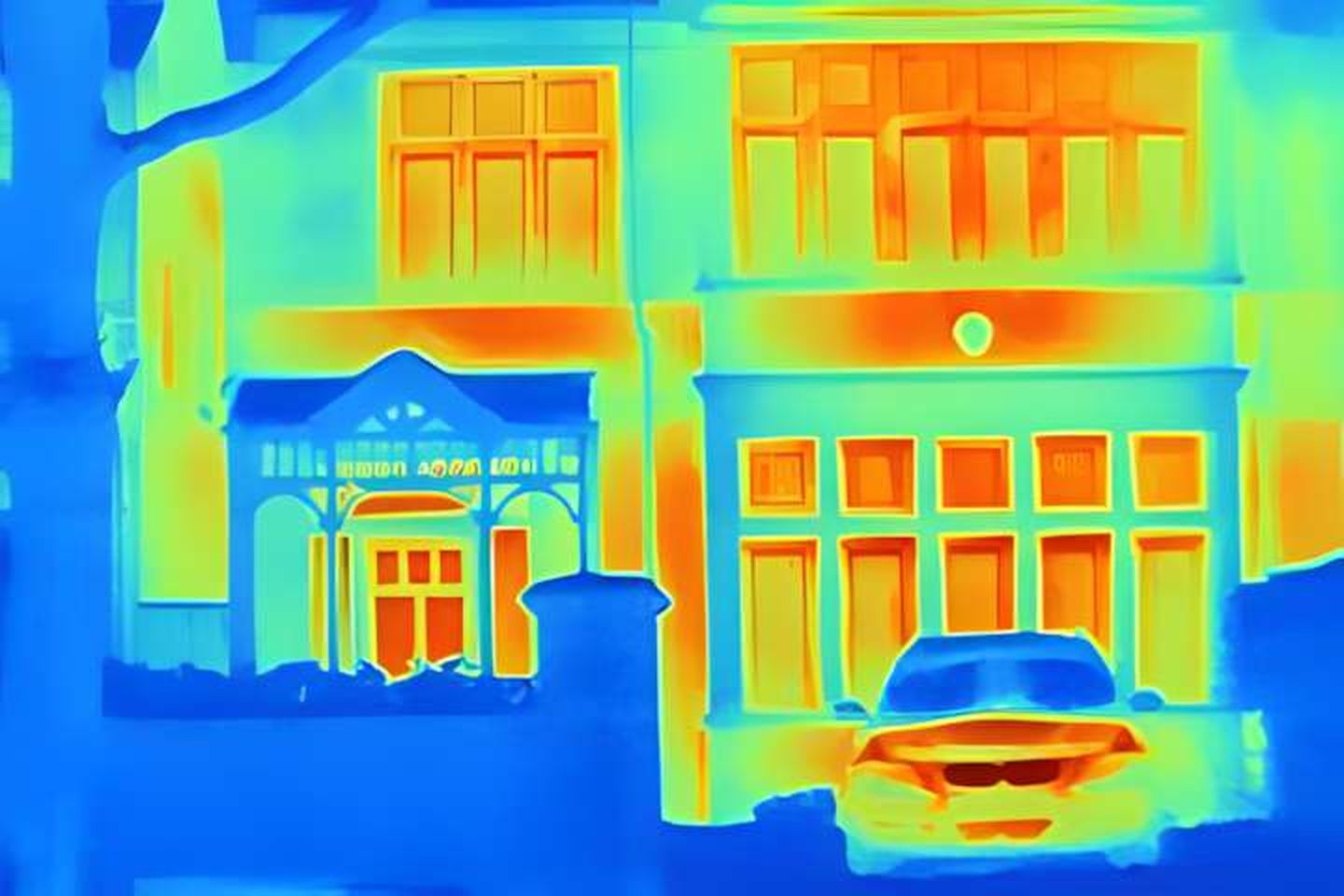 Thermografie am Gebäude: Detailansicht einer Wärmebildaufnahme. © Cultura RM Exclusive/Joseph Giacomin/ Image Source via via Getty Images