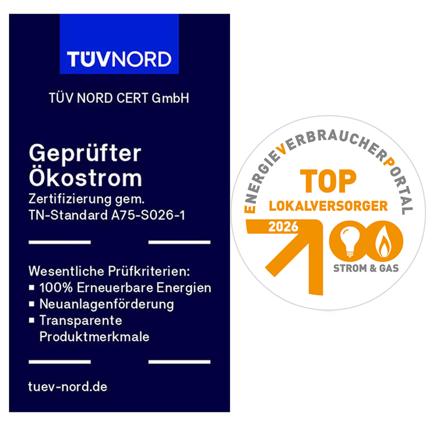 TÜV Nord & Top Lokalversorger 2026 Strom & Gas